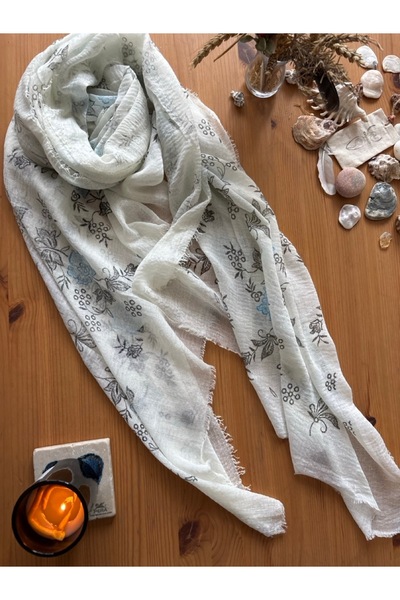 Chinko Softly Draped Muslin Floral Printed Short Tassel Shawl Pareo