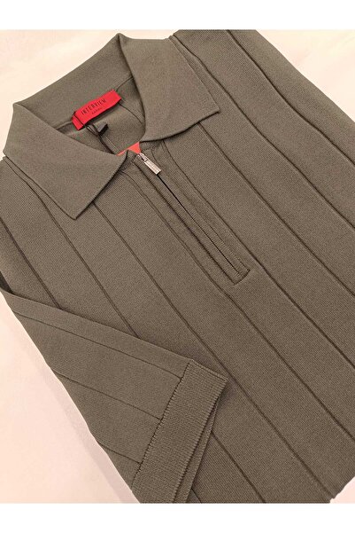 Sarar Πλεκτό μπλουζάκι από ύφασμα με φερμουάρ και γιακά πόλο, σχέδιο συνεντεύ...