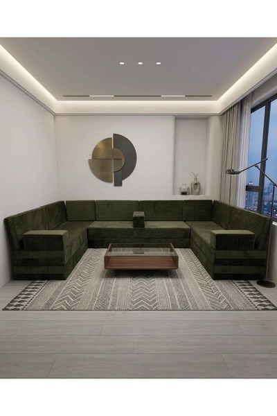 BAKIRÖZÜ HOME Premium Kadife Kumaş, Konforlu Yer Kanepesi ,Modüler Şark Köşes...