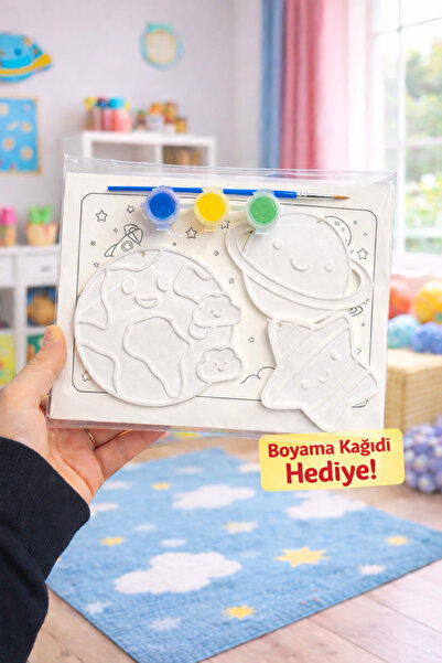 FİORE HEDİYELİK Uzay Temalı Çocuk Boyama Seti 3D Figür + Boyama Kağıdı Hediye...
