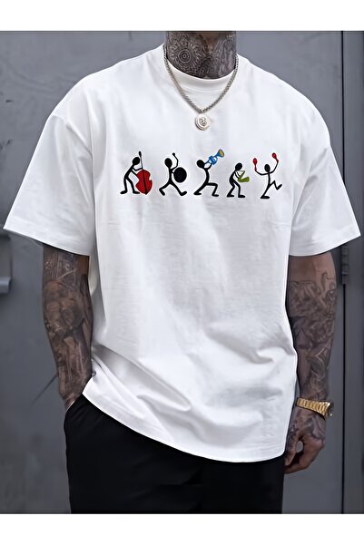 yiou trendy clothing قميص رجالي بمقاسات كبيرة، مزين بطباعة مشغل موسيقى، مريح