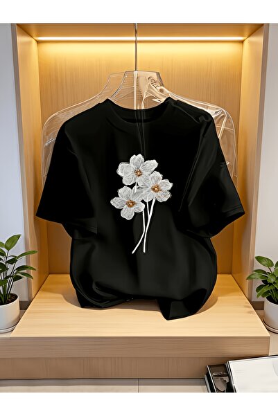 yiou trendy clothing تي شيرت فاخر كبير الحجم بتصميم زهرة الأقحوان المطبوعة عم...