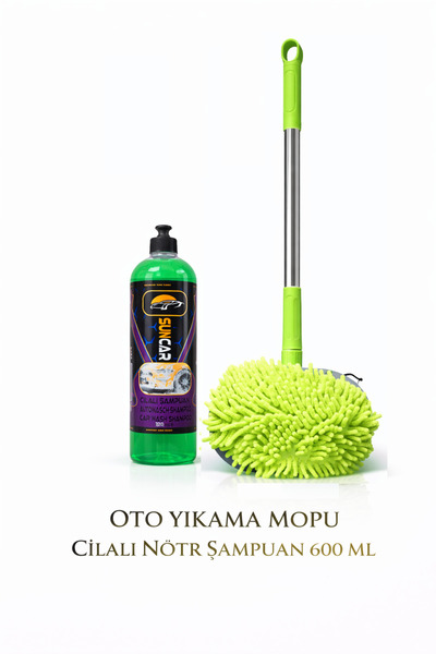 SunCar OTO YIKAMA MOP MİKROFİBER BEZLİ TELESKOPİK SAPLI + 600 ML CİLALI NÖTR ...