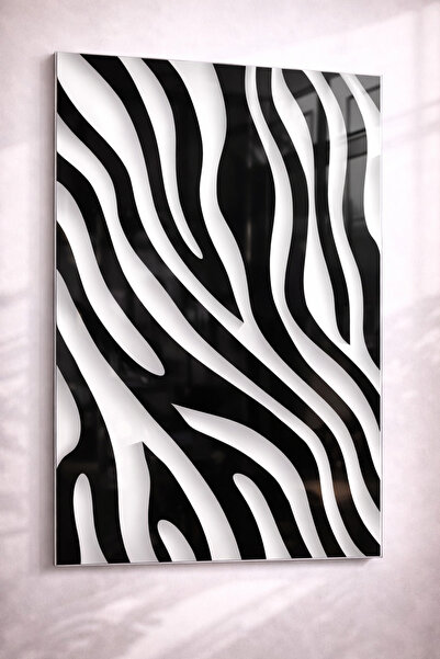 EvimeTablo Zebra Desenli Cam Tablo - Parlak Yüzeyli Modern Duvar Dekoru Salon...