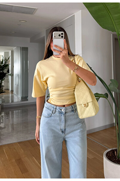 My Blog Κίτρινο μπλουζάκι με μανίκια νυχτερίδας και κορδόνι - 261003