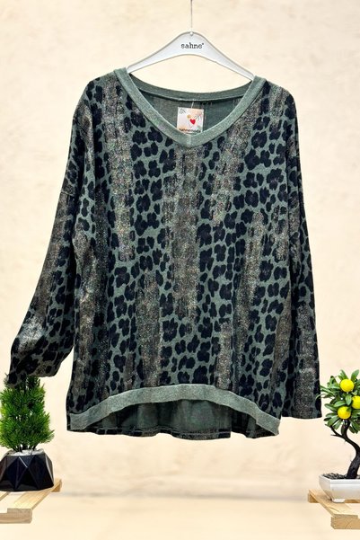 sahnemoda Leopar Desen V Yaka Simli İthal Bluz