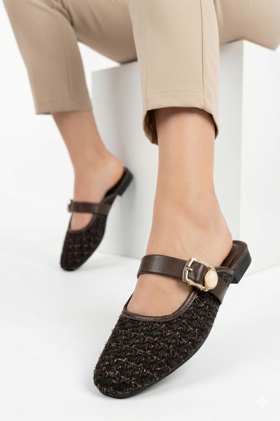 StWenn Γυναικείες παντόφλες με υφή τουίντ, με αγκράφα, κλειστή μύτη, ανοιχτή ...