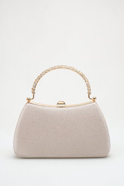 FEMME Όνομα Προϊόντος: Χρυσή Γυναικεία Βραδινή Τσάντα με Πέτρινη Λεπτομέρεια ...