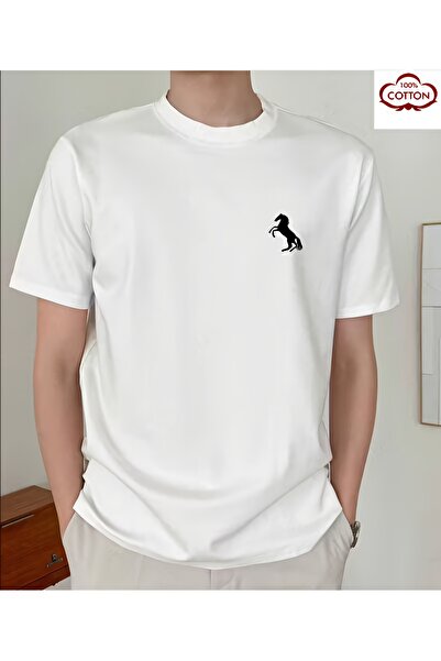 yiou trendy clothing تي شيرت رجالي بأكمام قصيرة 100% قطن بطبعة حصان، مناسب لج...
