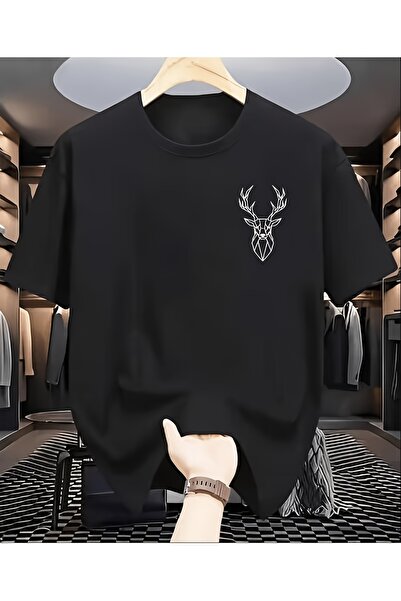 yiou trendy clothing تي شيرت رجالي كاجوال بأكمام قصيرة مع طباعة رأس غزال بتصم...