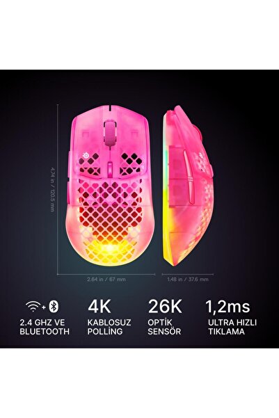 SteelSeries Aerox 3 Wireless Gen 2 - Magenta Haze 4K Kablosuz Gaming Mouse