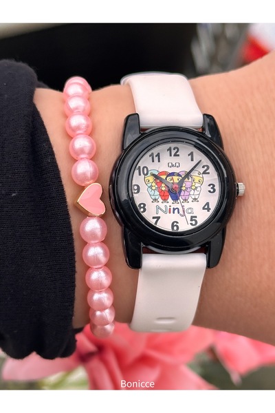Q&Q Sun-Proof, White Silicone Strap, Small Case Ninja Model, Children's Digit...