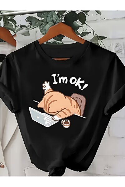 yiou trendy clothing تي شيرت جينسيركو للجنسين بتصميم قطة لطيفة مكتوب عليها I'...