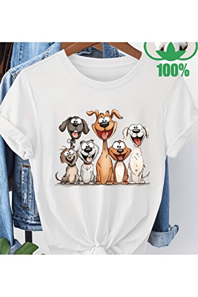 yiou trendy clothing طباعة بنمط كلب على الطراز الكرتوني، 100% قطن، ياقة دائري...