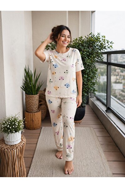 Elit Γυναικεία κοντομάνικη φόρμα Milan άνετη υφασμάτινη καλοκαιρινή πιτζάμα μ...