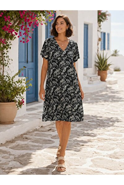 yb yağmur butik Φόρεμα από βισκόζη με μοτίβο σάλι και λαιμόκοψη V