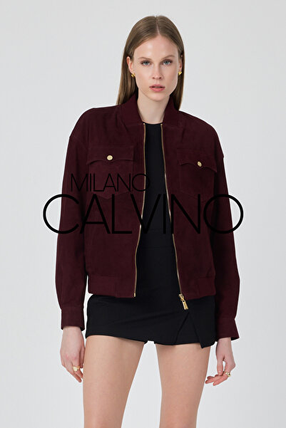 Milano Calvino Hakiki Süet Varsity Ceket – Burgundy