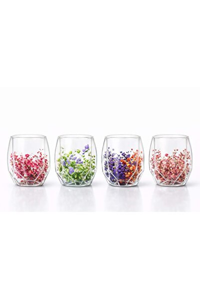 Store Çift Camlı Çiçekli Bardak 9x7 Cm Isı Yalıtımlı Şık Dekoratif Kahve Çay ...
