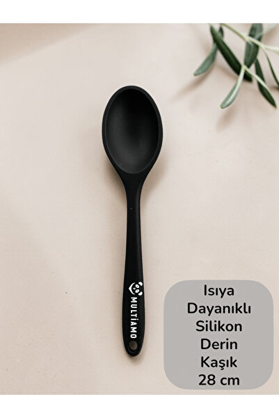 Multiamo Sert Uçlu Isıya Dayanıklı Yanmaz Yapışmaz Silikon Uzun Kaşık 28 Cm