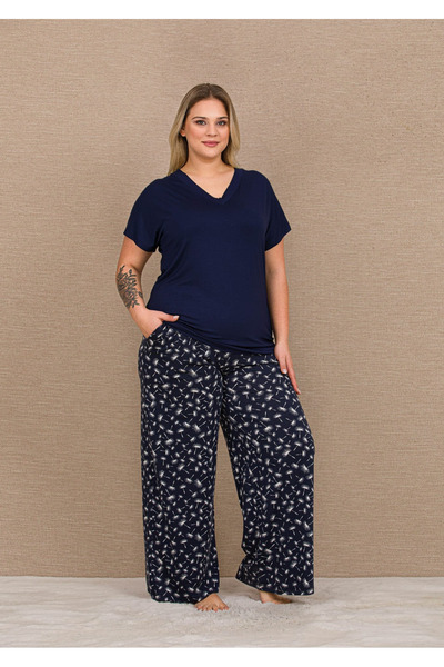 Lady Μπλε ναυτικό χρώμα, 11066 Σετ γυναικείες πιτζάμες με κοντό μανίκι σε μεγ...