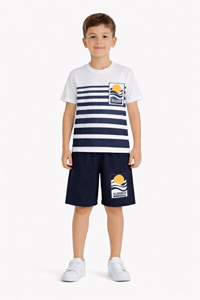 Cansın Mini Комплект за момчета: къси панталони и тениска с летен принт и дес...