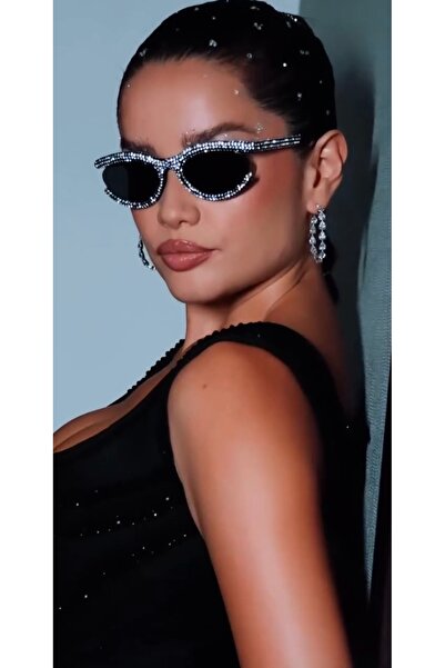 Swarovski SWE60061001/8754 Kadın Güneş Gözlüğü Siyah Kemik Çerçeve Taşlı Füme...