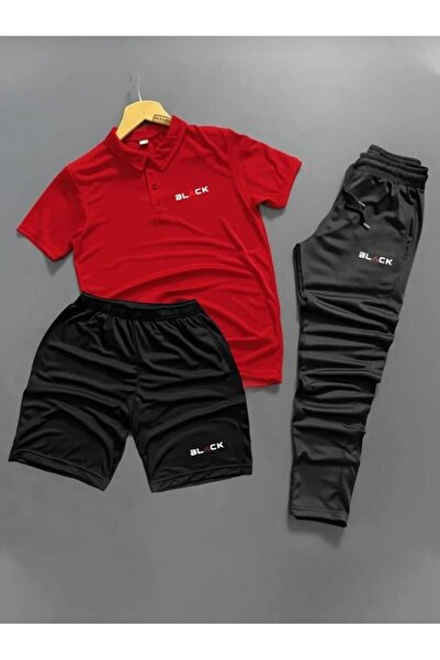 ByFourMan Σετ ανδρικής φόρμας 3 τεμαχίων με μαύρο στάμπα Polo Collar, με μπλο...