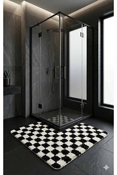EUROBANO Chess Dama Desen Duşakabin 80x80 cm Γωνιακό χαλάκι μπάνιου από λάτεξ...