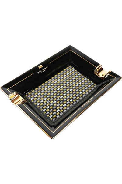 Hemingway Premium Black and Gold Rectangular Ceramic Ashtray