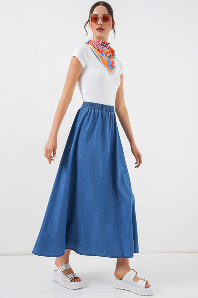 Bigdart Γυναικεία μακριά τζιν φούστα 8062 - Μπλε ναυτικό