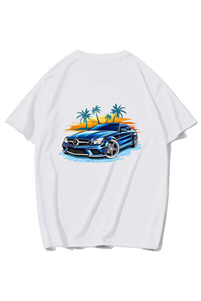BRZ COLLECTION Unisex Oversize Blue Merce T-shirt (BEYAZ)