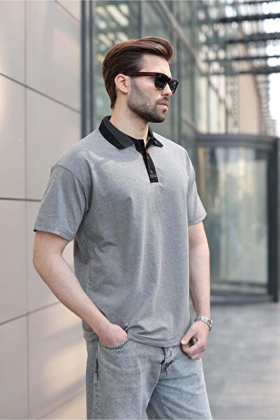 Madmext Anthracite Polo Collar Men's T-Shirt E7147