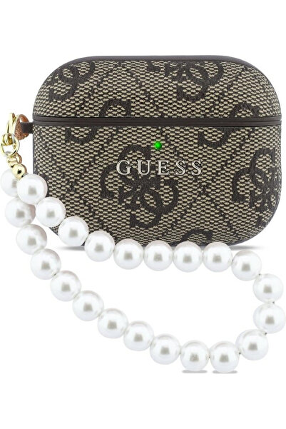 Guess PU 4G Κλασικό Λογότυπο Θήκη με Λουράκι Πέρλες για AirPods Pro 3 Καφέ