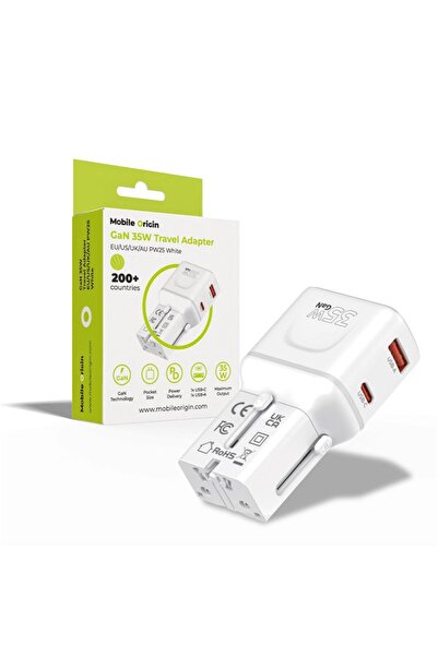 Mobile Origin Προσαρμογέας ταξιδίου 35W, EU/US/UK/AU PW25, λευκός