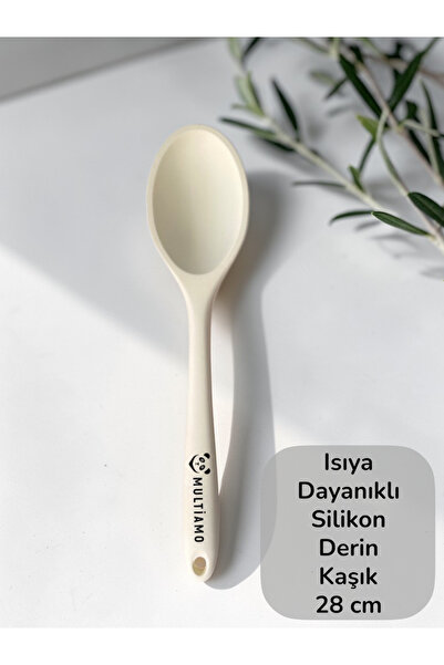 Multiamo Sert Uçlu Isıya Dayanıklı Yanmaz Yapışmaz Silikon Uzun Kaşık 28 Cm