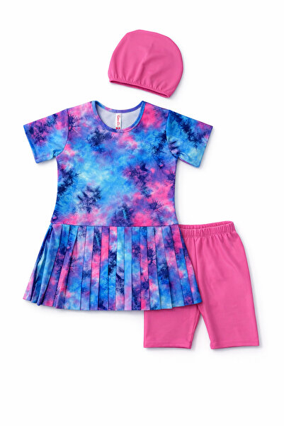 Beniizle Μαγιό για κορίτσια με σχέδιο μπατίκ, φούστα και μπλούζα, σετ τριών τ...