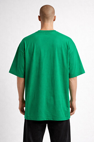 DUBU BUTİK Unisex Oversize Yeşil Baskılı Tişört %100 Pamuk Salaş Streetwear Kadın Erkek T-Shirt