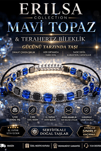 Erilsa Certified Blue Topaz Gemstone Bracelet - 5 mm Cube Cut Terahertz Natur...