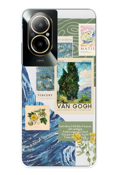 FLAMENKO Realme 12 Lite Compatible Van Gogh Patterned Transparent Phone Case