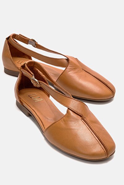 LuviShoes Γυναικεία παπούτσια μπαλαρίνας FABLE Tan Skin από γνήσιο δέρμα με α...