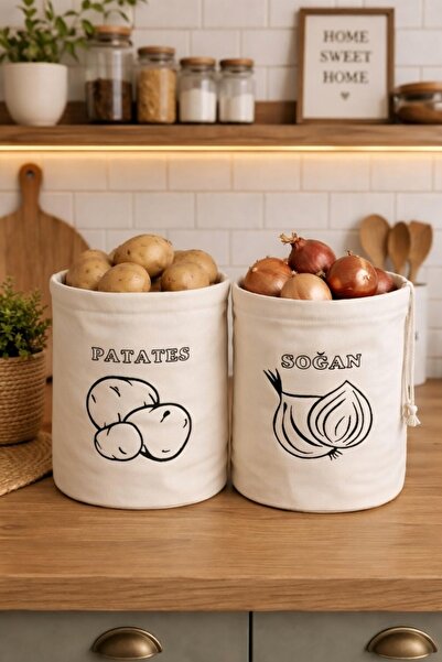 HOKTIC Patates & Soğan Saklama Torbası Seti - Nakışlı Bez Organizer (30x20 cm...