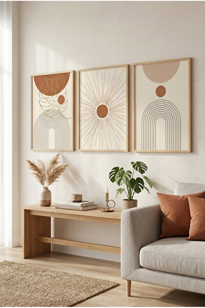 Tuba VİTA Doğal Ahşap Çerçeveli Boho Güneş Geometrik Soyut Modern Duvar Tablo...