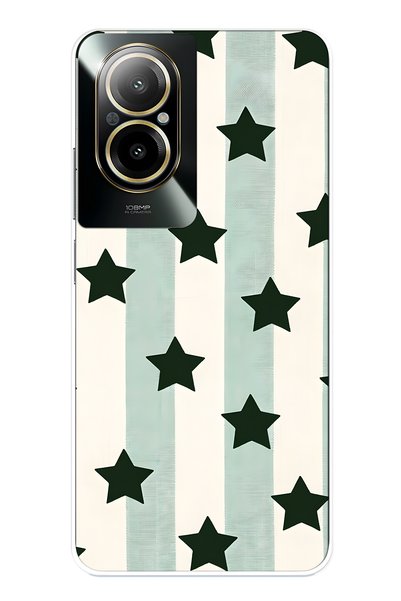 FLAMENKO Realme 12 Lite Compatible Striped Star Pattern Transparent Phone Case