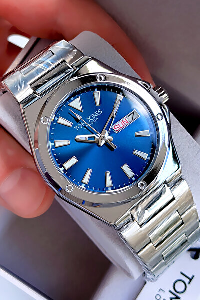 Tom Jones ساعة يد رجالية فاخرة بحزام فولاذي وآلية يابانية أنيقة مع صندوق خاص ...