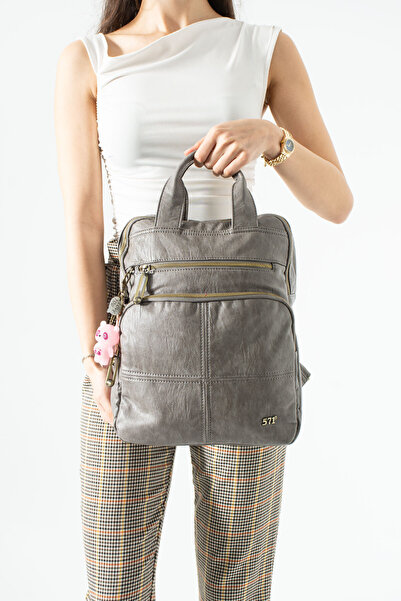 KIRASE 571 Εισαγόμενο δερμάτινο σακίδιο πλάτης με λεπτομέρεια γοητείας, πολλέ...