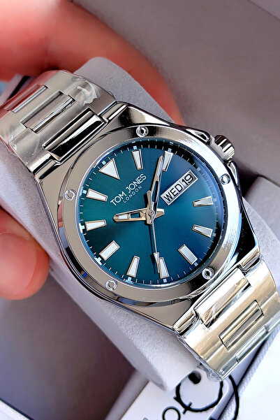 Tom Jones ساعة يد رجالية فاخرة بحزام فولاذي وآلية يابانية أنيقة مع صندوق خاص ...