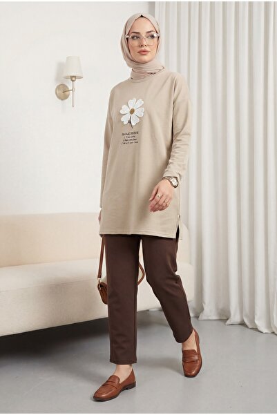 HİJABAYA Τούνικ από χτενισμένο βαμβάκι με λουλουδάτο κέντημα στο μπροστινό μέ...