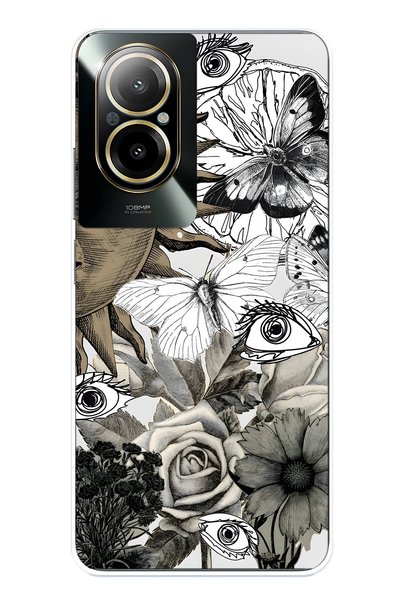 FLAMENKO Realme 12 Lite Compatible Sun and Eye Collage Pattern Transparent Ph...
