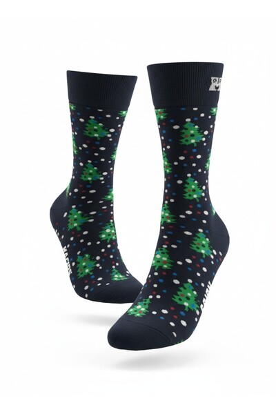 Dark Velvet Navy Blue Christmas Tree Patterned Unisex Socks