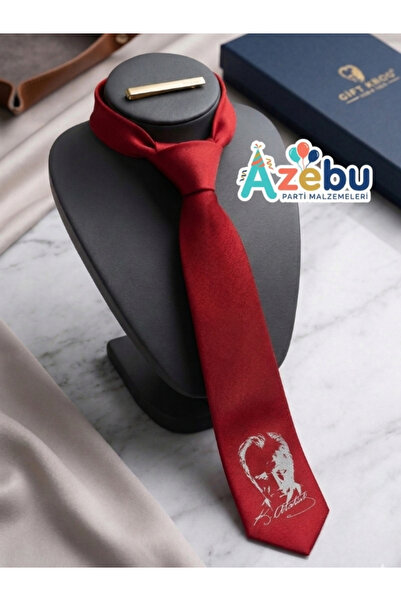 Azebu Red Children's Tie with Ataturk Silhouette, April 23, October 29, Novem...